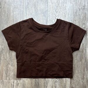 Aerie Dark Brown Women's Short Sleeve Crop Top ***
